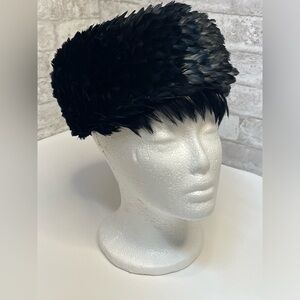 Vintage Ladies Hat Black Feathers France Pillbox